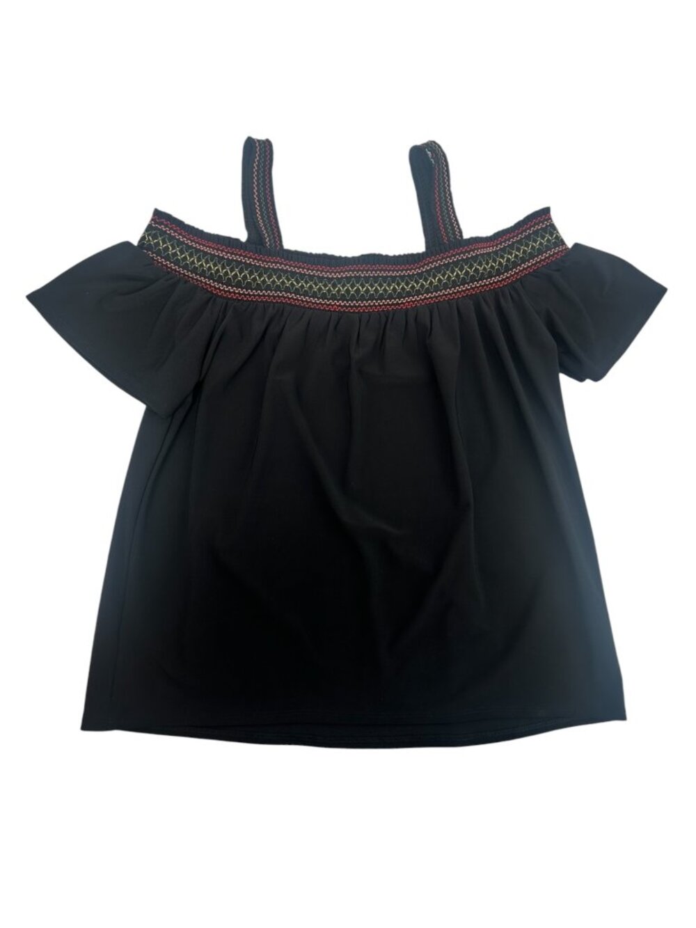 White House Black Market Top Medium Black Embroidered Cold Shoulder Boho Blouse